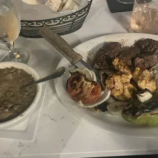 Lentil soup and mixed grille