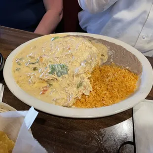 a plate of mexican food on a table