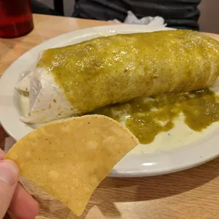 EL BESO burrito, 10" long x 6" wide