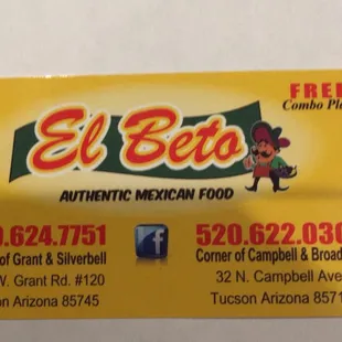 a business card for a mexican food restaurant