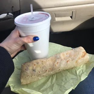 The only way to eat a giant burrito is in your car. It's sort of a law. Be sure to stress this if you get pulled over.