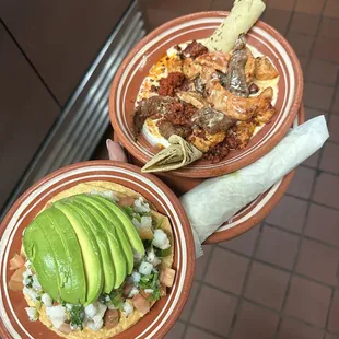 Ceviche and queso dip