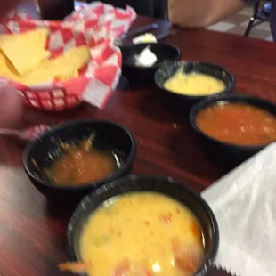 Free chips cheese dip , salsa and tortillas!!