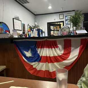 an american flag draped over a table