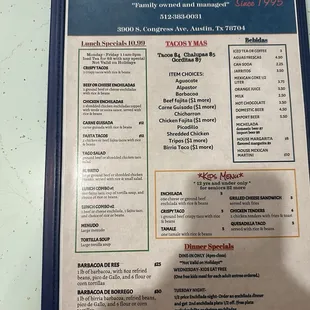 Menu as of March 2024