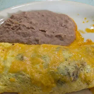 chorizo omelette with refried beans