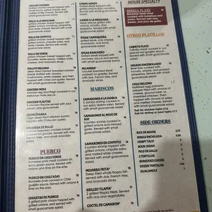 Menu as of March 2024