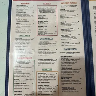 Menu as of March 2024