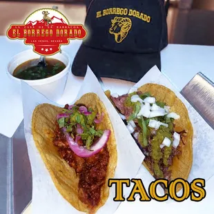 two tacos on a table