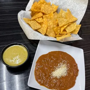 Chips, salsa, &amp; beans.