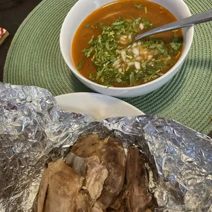 Consomé and barbacoa de borrego