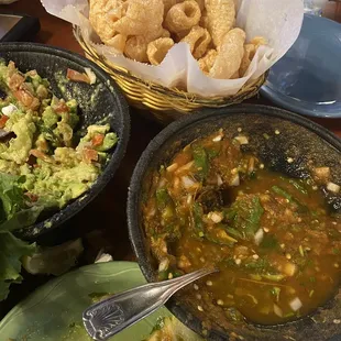 Fresh chicharrones! With fresh chunky avocado and fresh molcajetero salsa!