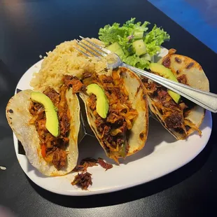 Marlin tacos with side of rice