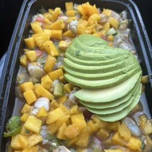 Ceviche de camarón con mancho
