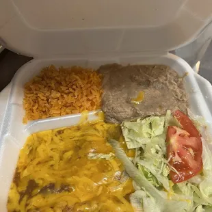 Cheese enchiladas with rice and beans