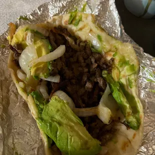 Carne Asada with grilled onions and avocado