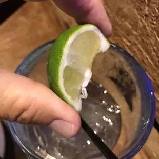 Fresh cut lime in margarita