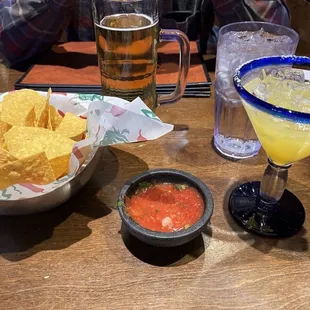 Great chips, salsa and skinny margarita