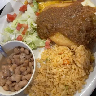 According to my husband- the chile relleno was delicious, but rice and beans lacked flavor.