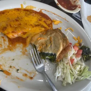 Enchiladas and Chile relleno.   No flavor in the enchiladas.  Plane.  Chile relleno plane as well.
