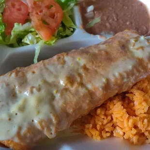 Carnitas chimichanga plate. Bigger than expected, but good.