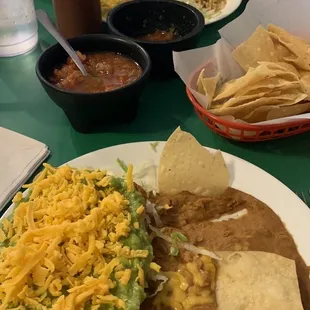 Three shredded beef Flautas, beans &amp; tasty salsa !