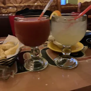 Strawberry Daiquiri and lime patron Margarita