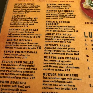 Lunch menu