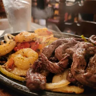 Half &amp; half fajitas with steak and shrimp