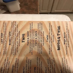 a menu on a table