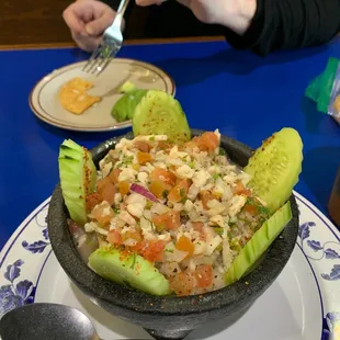 Traditional medium ceviche 16$ enough for two peeps.