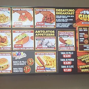 a menu on the wall