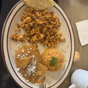 Chorizo with eggs, rice and beans Yummy!!!