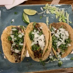 One of each (tongue, chorizo, carnitas)
