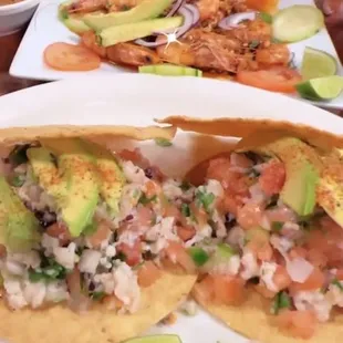 Shrimp/Fish tostadas  Cucarachos shrimp