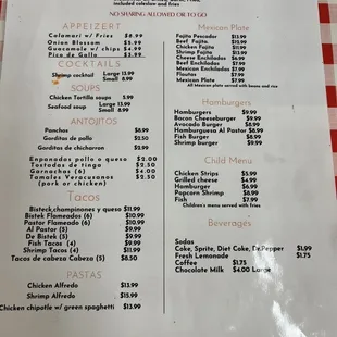 a menu for a restaurant