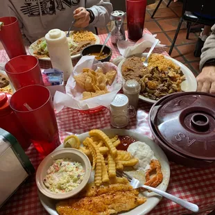 All you can eat Blackened fish (sea bass) &amp; shrimp, fajitas with shrimp and Mexican enchilada