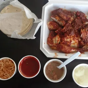 Pollo enchilado is so good and the sides are too