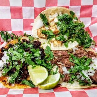 Chicken, Chorizo and Barbacoa Tacos at El Buen Sabor