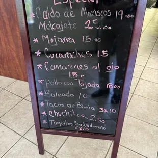 The specials of the day my second visit.