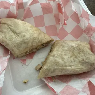 Chicken burrito for carry-out.