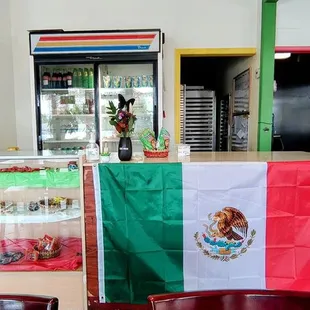 a mexican flag in a restaurant