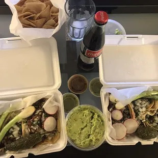 chips Guacamole and tortilla chips with Mexican Coke