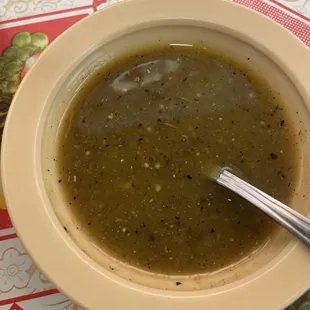 a bowl of soup on a table