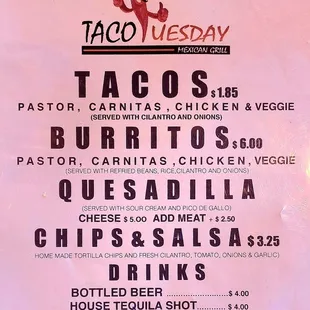 Taco Tuesday menu (January 23, 2024)