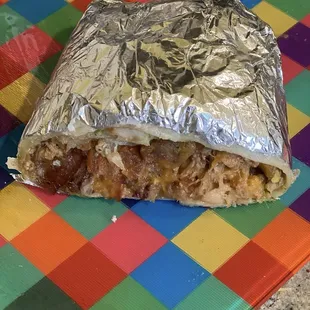 Only half of a large carnitas California Burrito: oily, but delicious.