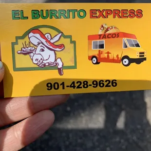 El burrito express card: order pick up