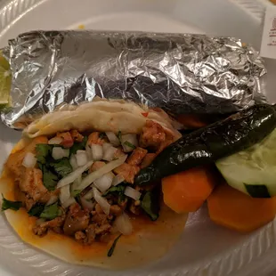 Mini burrito and a chicken taco