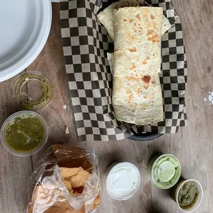 Steak Flour Quesadilla with chips and salsa