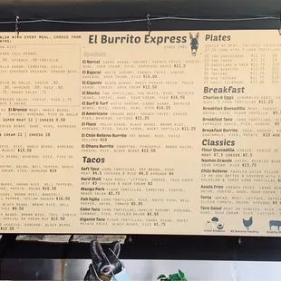 Menu board as of March 2022